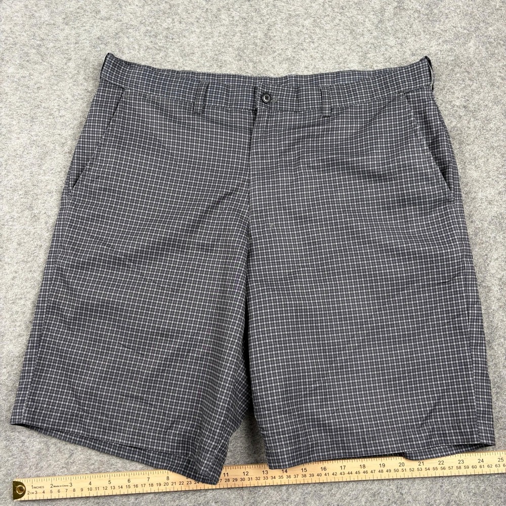 PGA Tour Golf Shorts Mens 38 Black Gingham Plaid Flat Front Performance Athletic